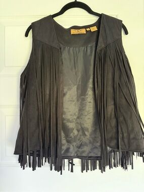 R. Cino Ranch Black Suede Fringe Vest